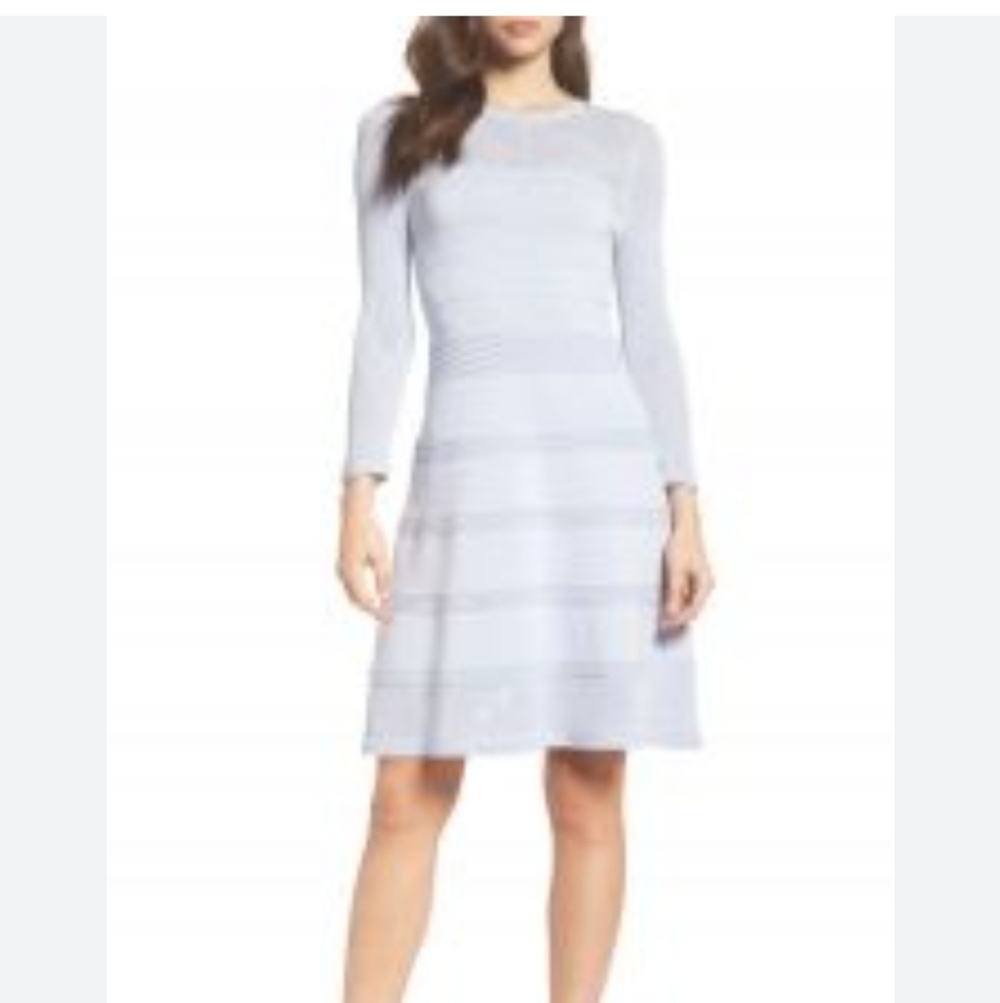 VINCE CAMUTO DRESS WOMEN'S MESH A-LINE SIZE XL STRETCH PONTE LIGHT BLUE